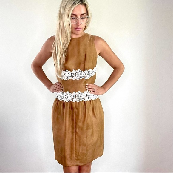 Givenchy Light Brown & White Lace Silk Dress w/Bow - Picture 4 of 16